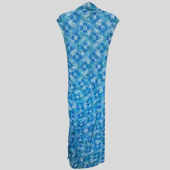 Anthropologie The Maya Ruched Cowl-Neck Dress Mesh Edition Blue Floral Dress - Picture 6 of 16